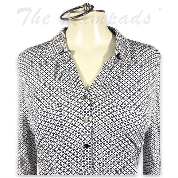 Ann Taylor Black and White Stitched Diamond Pattern Effect Long- sleeve … - Picture 2 of 8